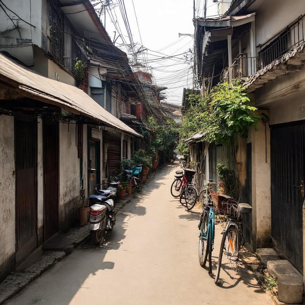 Hình ảnh một góc nhỏ đặc trưng tại Ngõ Giếng Mứt, Bạch Mai, Hai Bà Trưng, Hà Nội